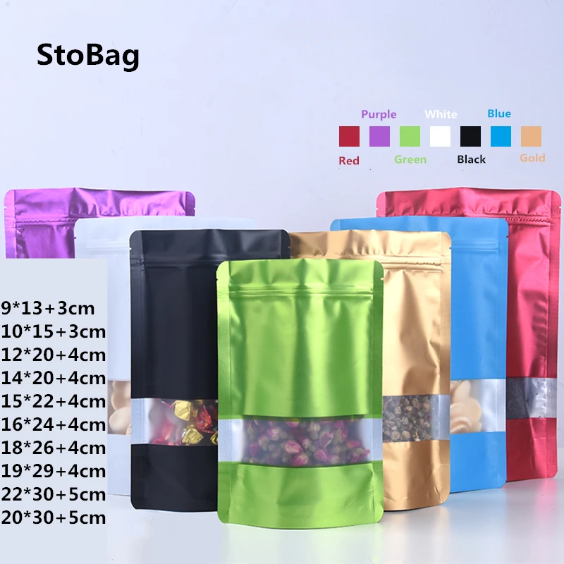 StoBag 100 шт. 20 проводов/34 провода, цветные с открывающимся окном, обычные пакеты с застежкой-молнией, герметичные пакеты для упаковки сухих фруктов и чая