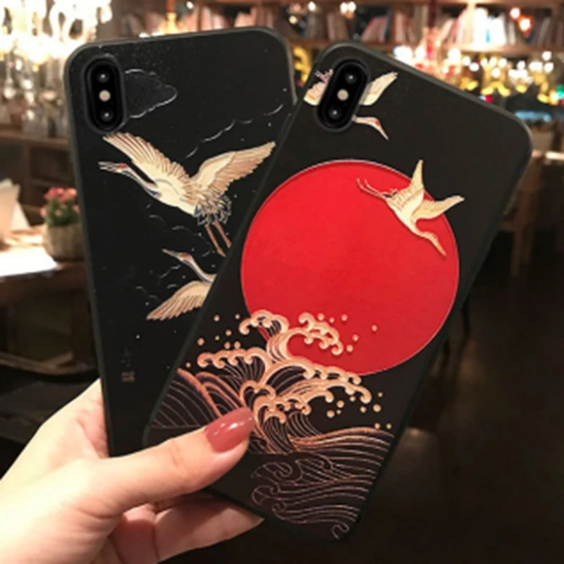 3D тисненый китайский чехол для iPhone 11 pro max 7 8 6 s Plus Xr мягкий силиконовый простой Xs Max