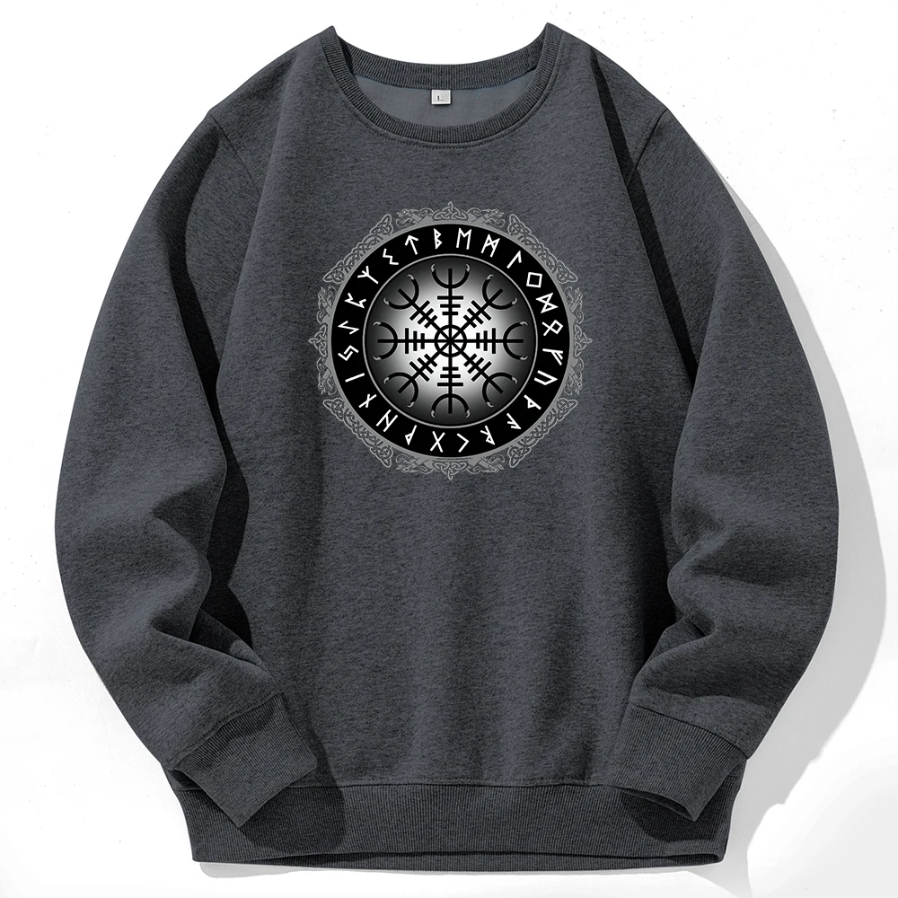 

Viking Compass Printed Man Sweatshirts Autumn And Winter Fleece Outdoor Crewneck Daily Clothes Vintage Outdoor Sweater For Men'S