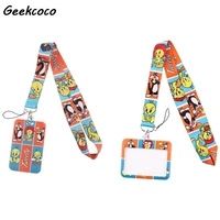 j2705 creative fashion cartoon cat lanyards bus id name work card cover badge holder accessories gifts