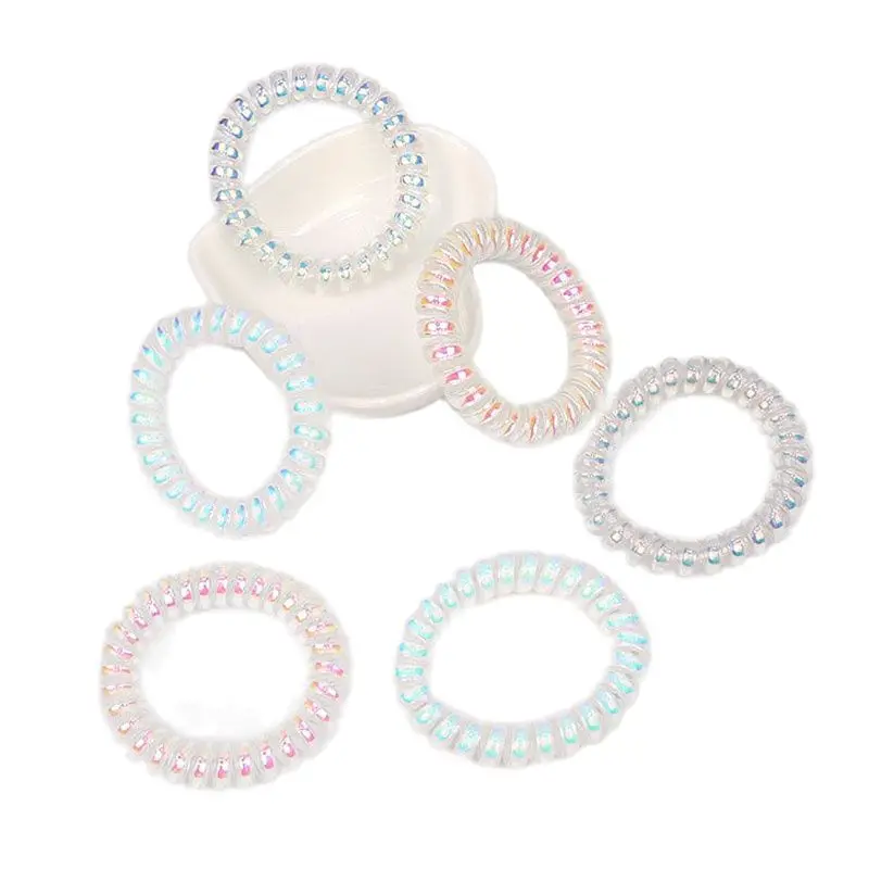 

Lot 3Pcs Girls Women Telephone Cord Elastic Ponytail Holders Hair Ring Accessories Fashion AB Texture Colors Hot Tie Gum