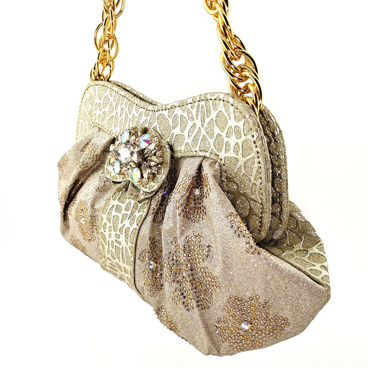 

2021 Hot Selling Gold Color Italian Design Party African Women Shoes and Bag Set With Many shapes Colorful Crystal Decoration