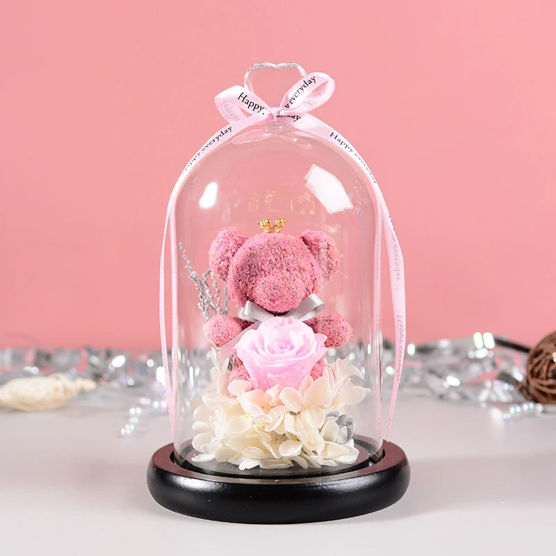 

Bear Rose Flower Glass Cover Led Light Mother's Valentine's Day Gift FAS6