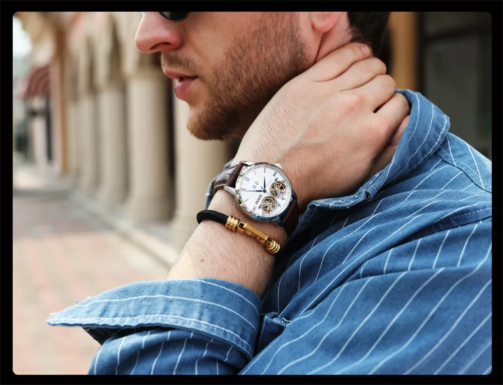 HAIQIN Men Mechanical Automatic Double Tourbillon Calendar Stainless Steel Wrist Watches Top Brand Luxury Military Male Clock