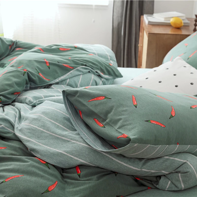 Little Fresh Style Printing Bed Set Pure Cotton 4pcs Duvet Cover Sheet Pillowcases Pepper Orange Cactus Carrot | Дом и сад