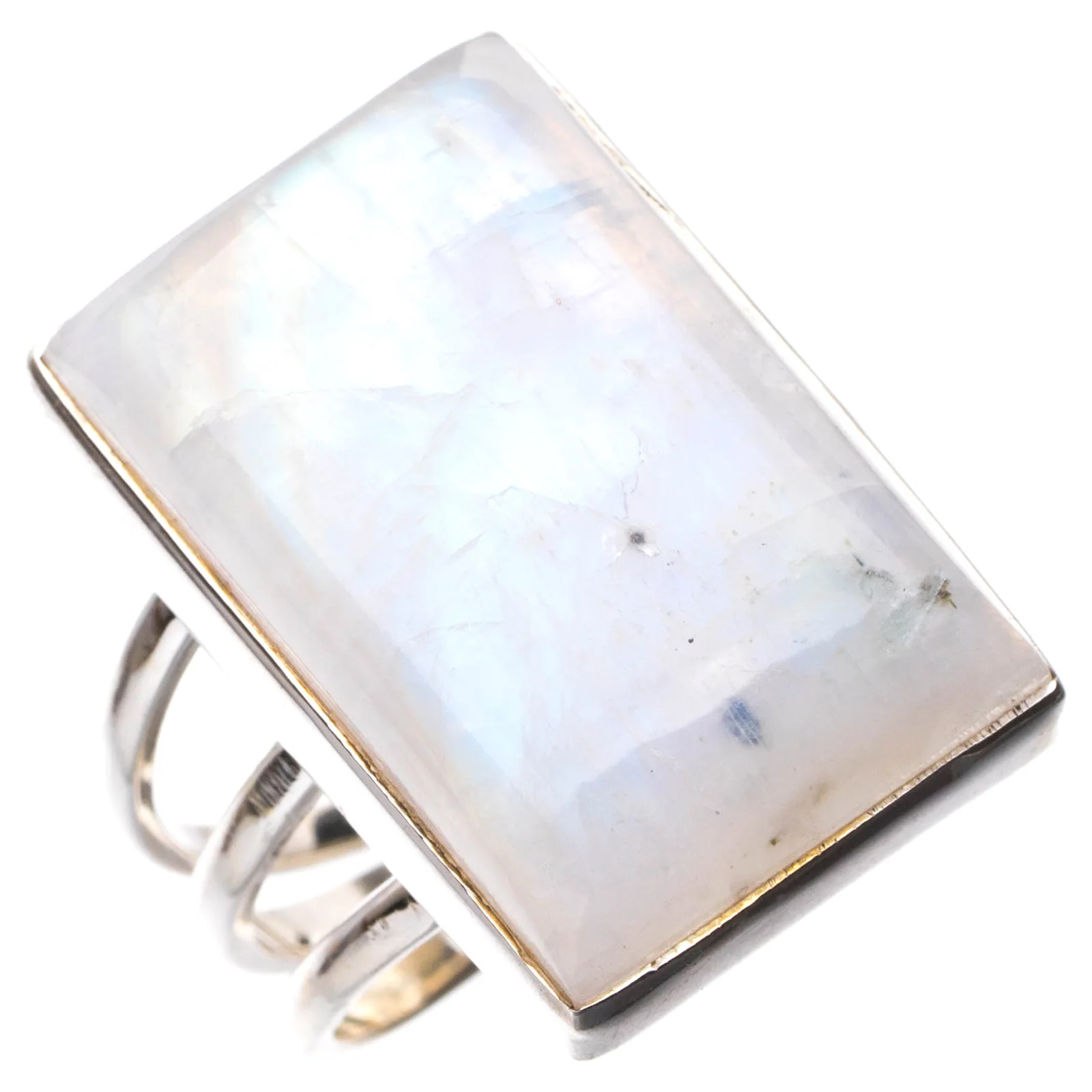 

StarGems Natural Rainbow Moonstone Handmade 925 Sterling Silver Ring 8 E3238
