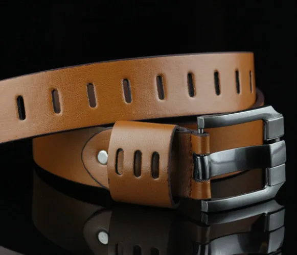 Мужской кожаный ремень с пряжкой винтажный повседневный металлической 110 см