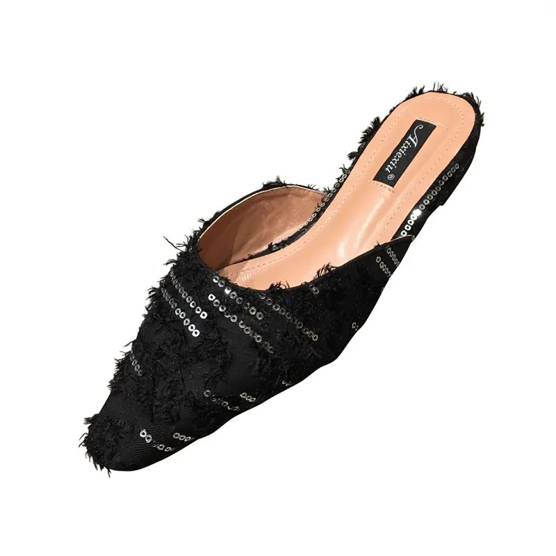 INS/2020 летние женские туфли без задника модные домашние тапочки с закрытым острым