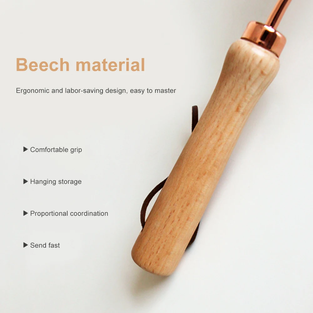 

Rose Gold Stainless Steel Egg Blender with Beech Handle Spiral Manual Cream Whisk Stirrer Baking Tool for Baking Cooking