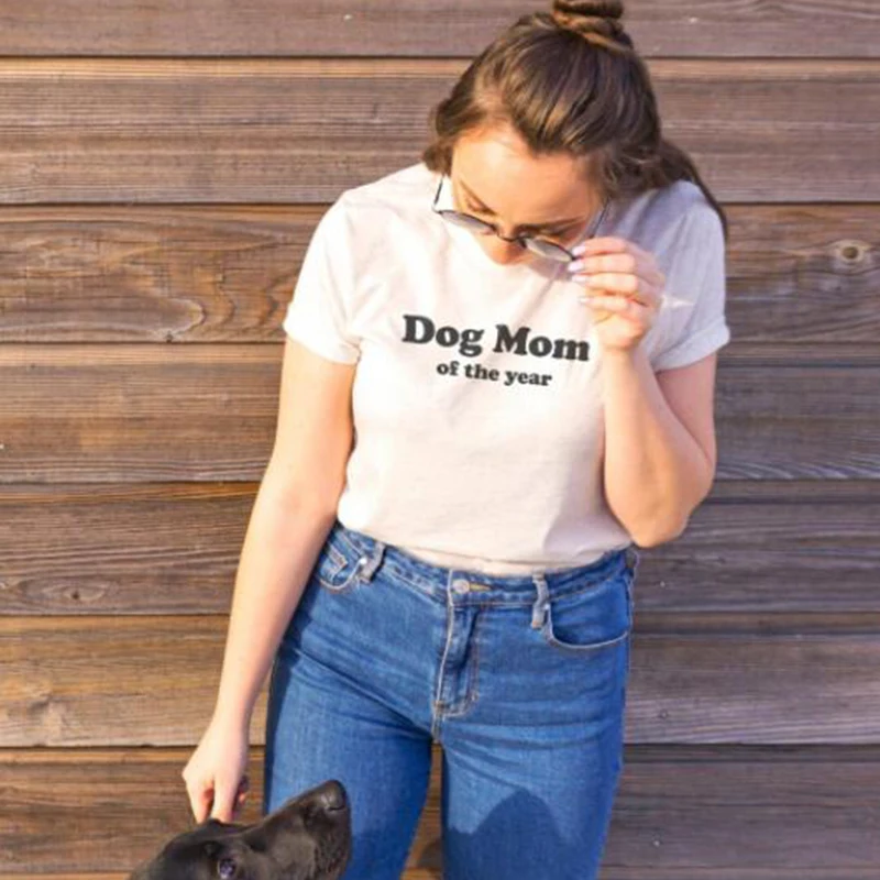 2020 летняя хлопковая белая футболка с собачкой женская буквенным - Цена: 