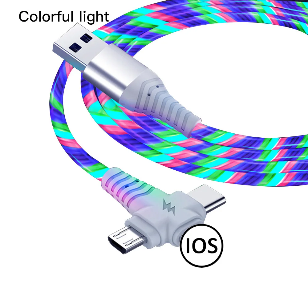 

3in1 Flow Luminous For Lighting Usb Cable for Samsung 3 in 1 LED Micro USB Type C charger Wire for iPhone Huawei Xiaomi Samsung