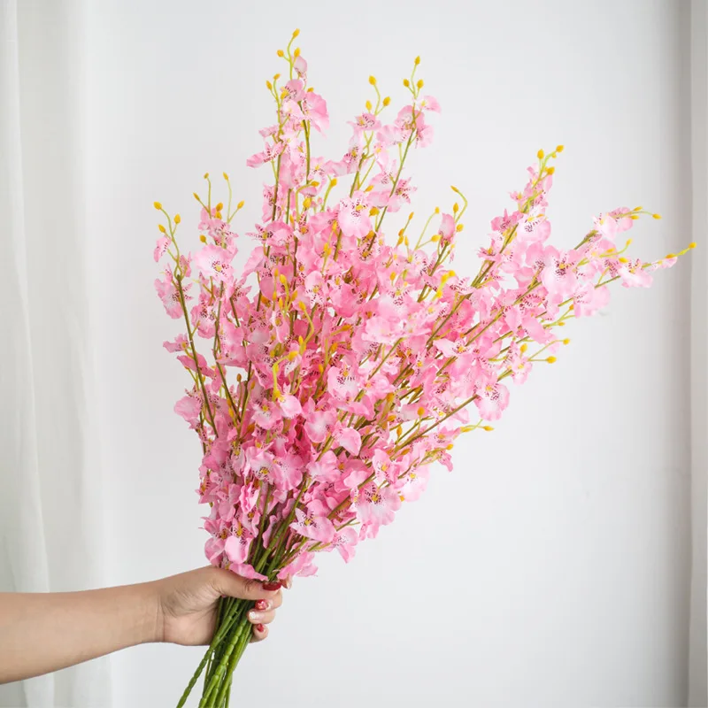 Pink Искусственный танцующий орхидея желтый поддельный цветок Oncidium Шелковый цветок пластиковый цветок большой пять вилка фаленопсис украшение дома - Цвет: Pink
