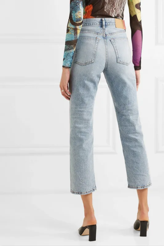 

2020 Summer New Pattern Fashion Commute Versatile High Waist Buckle Access Control Slim Straight Pants Cropped Jeans