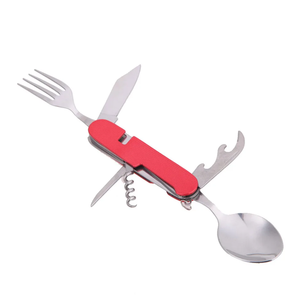 Набор столовых приборов 3-в-1 из нержавеющей стали (красный) | Спорт и развлечения