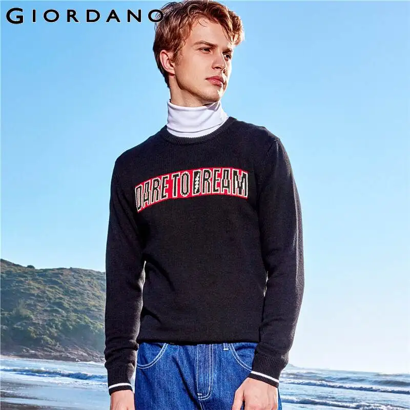 Мужской толстый свитер Giordano хлопковый пуловер с длинным рукавом и круглым