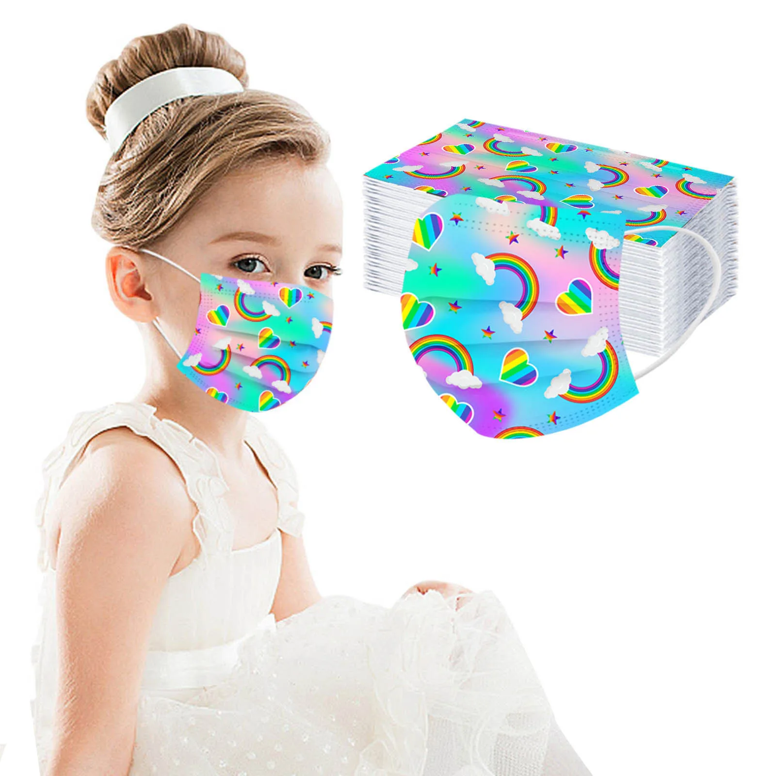 

50pc Kids Children's Mask Tie-dye Star Printing Disposable Face Masks 3ply Melt Blown Masque Enfant Ear Loop Маска Mascarillas