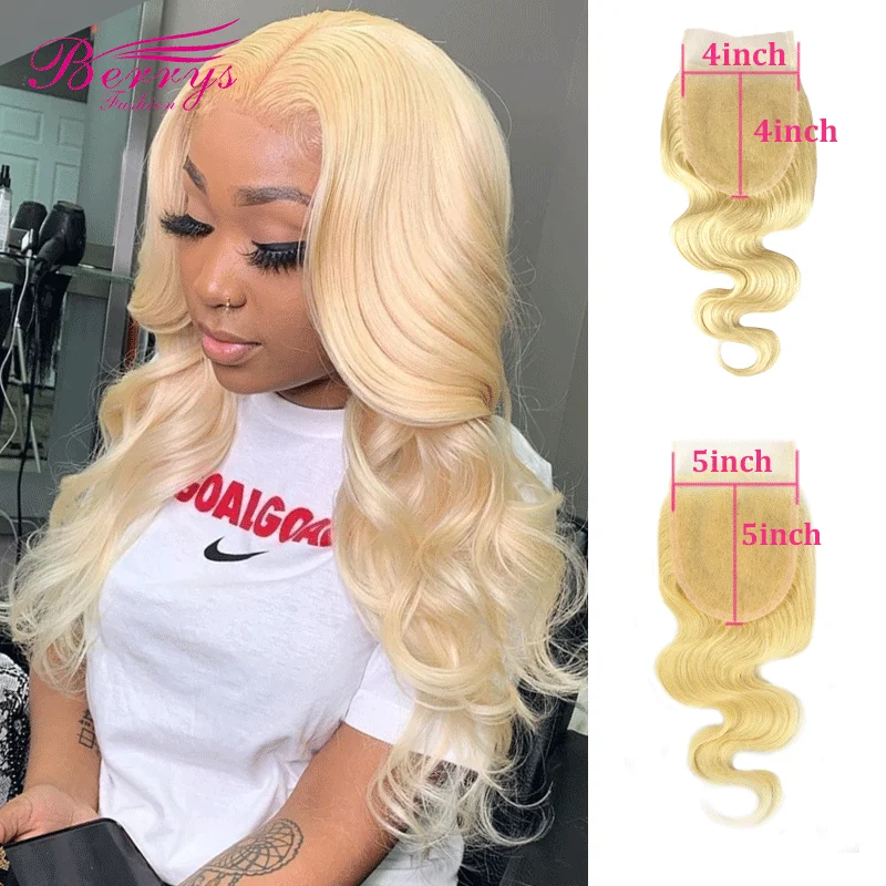 Human Hair 4x4 Lace Closure Bleached Knots With Baby Hair