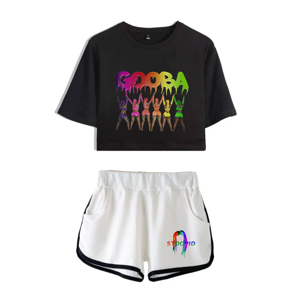 

6IX9INE GOOBA Navel Short Sleeve + Shorts Set Customized Pullover Printed Fashion New Summer 2020 Two-piece Set Above Knee Mini