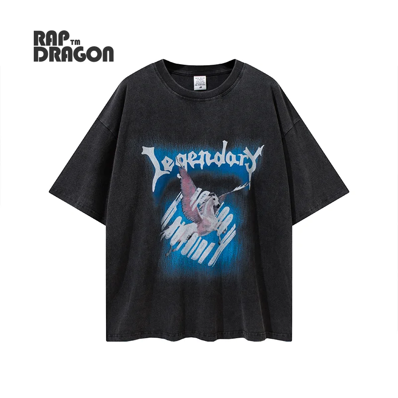 

Hip Hop Oversized T-shirt Print Graphic Unicorn Men's Top Cotton Round Neck Streetwear New Fashion Men's Clothing Summer Tee