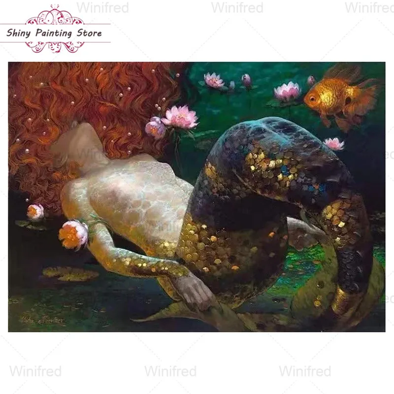 

Mermaid Portrait Art Painting 5D DIY Cross Stitch Embroidery Diamond Painting Kit Mosaic Full Drill Mosaic Beautiful Girl Gift