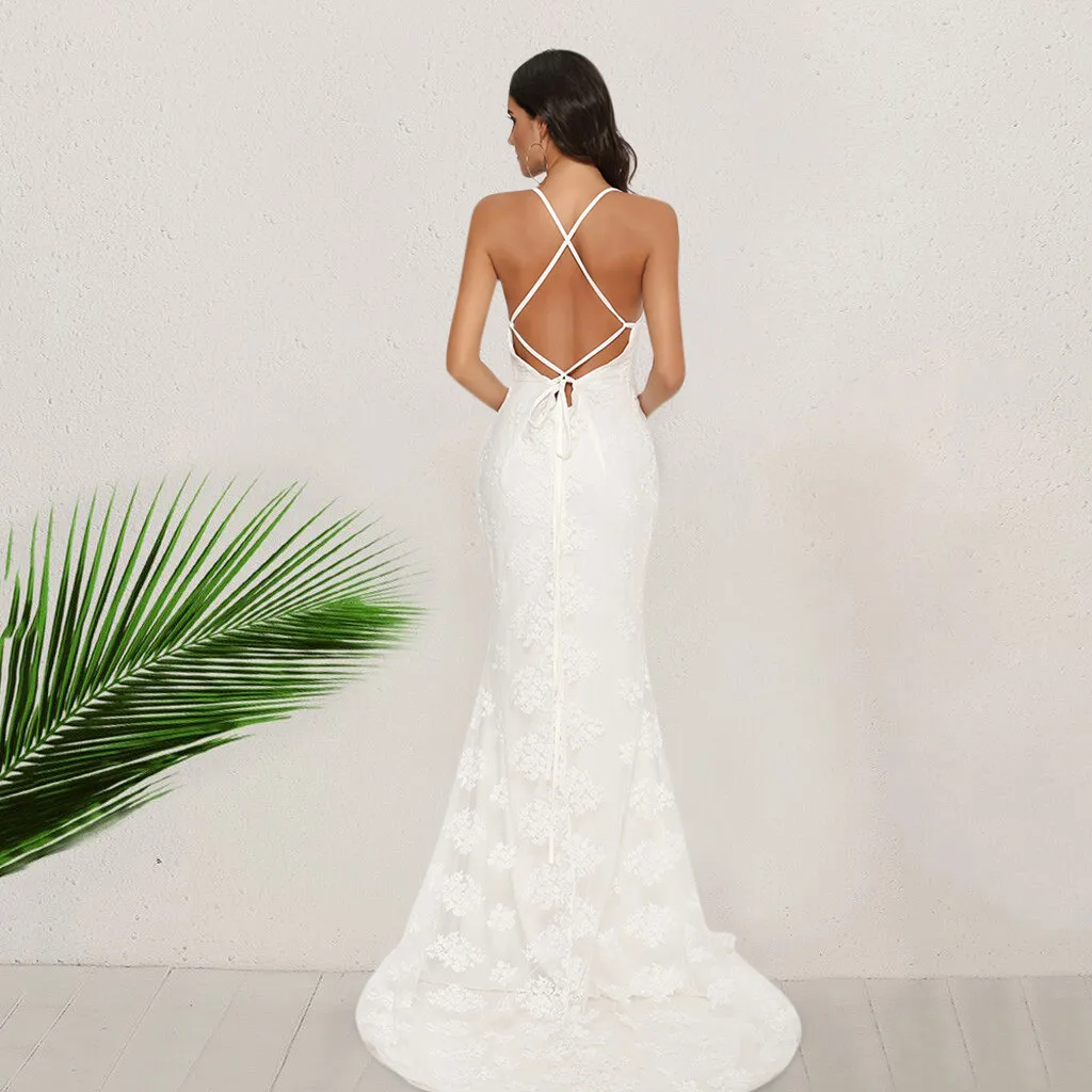 

White Maxi Dress 2020 Women Sexy V-Neck Sleeveless Evening Party Dress Sexy Backcross Elegant Long Dresses Vestidos Robe Femme