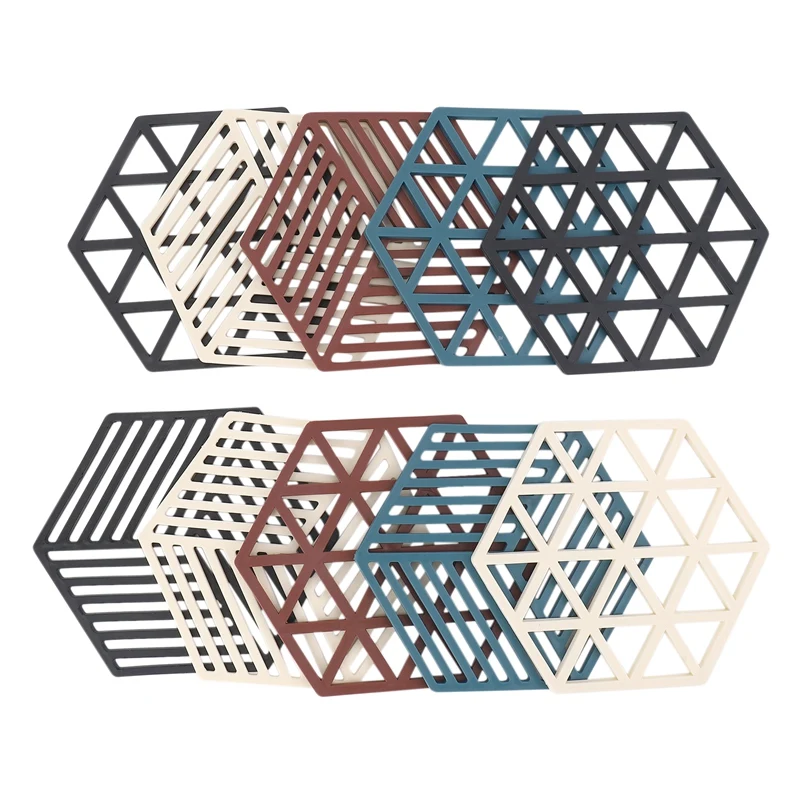 

10 Pcs Silicone Trivet Mats and Hot Pads Hexagon Heat Resistant Pot Holder Placemat for Bowl Dishes
