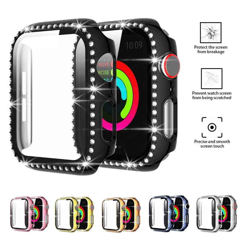 

Алмазный чехол для Apple Watch, чехол 40 мм 44 мм 38 мм 42 мм, бампер, защитный чехол для Iwatch Series 6 SE 5 4 3 2 1, чехол для телефона