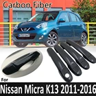 Черное углеродное волокно для Nissan Micra K13 Renault Puls 2011 2012 2013 2014 2015 2016 Наклейка на дверную ручку, автомобильные аксессуары