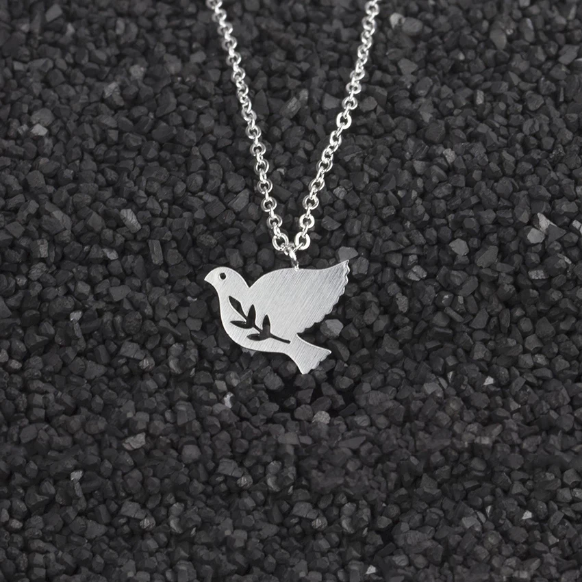 Оливковой ветки мира ожерелье с голубями для мужчин и женщин Цвет золотистый