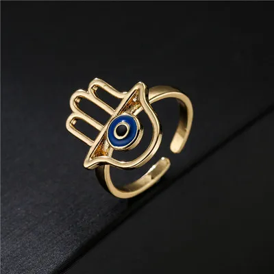 

Fashionable Evil Eye Black Gold Adjustable Rings For Women Popular Evil Eye Cute Love Heart Rings Factory Wholesale Jewelry Gift