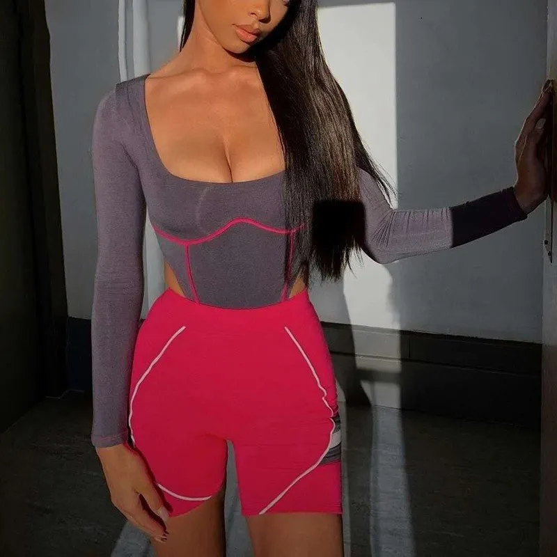 Fitness Bodycon Sexy Bodysuit Women Rompers O-Neck Long Sleeve Summer Jumpsuit Striped Wpmen Outfits Basic Playsuit | Женская одежда