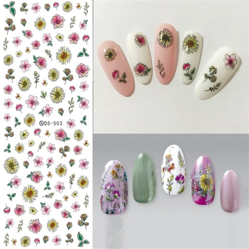 

2021 new design 1pcs Daisy Water Transfer Sticker For Nail Design Flower Leaf Slider Foil Tip DIY Nail Art Decor Charm Manicure