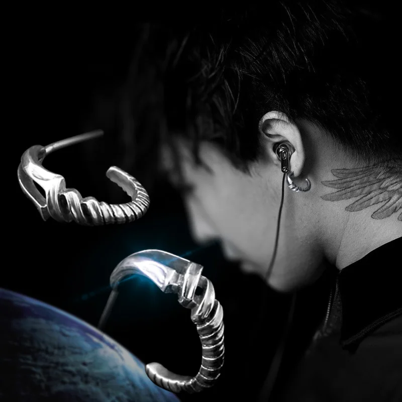 

S925 Silver Earring Punk Rock Stud Earrings Men Fashion Jewelry Women Round Stud Earrings