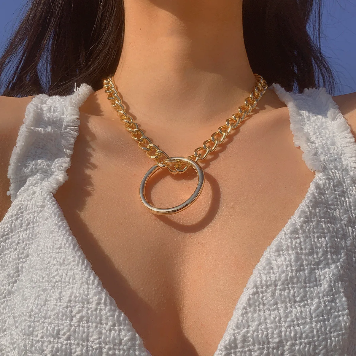 

2021 New Hip Hop Rock Gothic Geometric Big Circle Chunky Chain Choker Necklace Collar Femme Minimalist Jewelry For Women Gifts