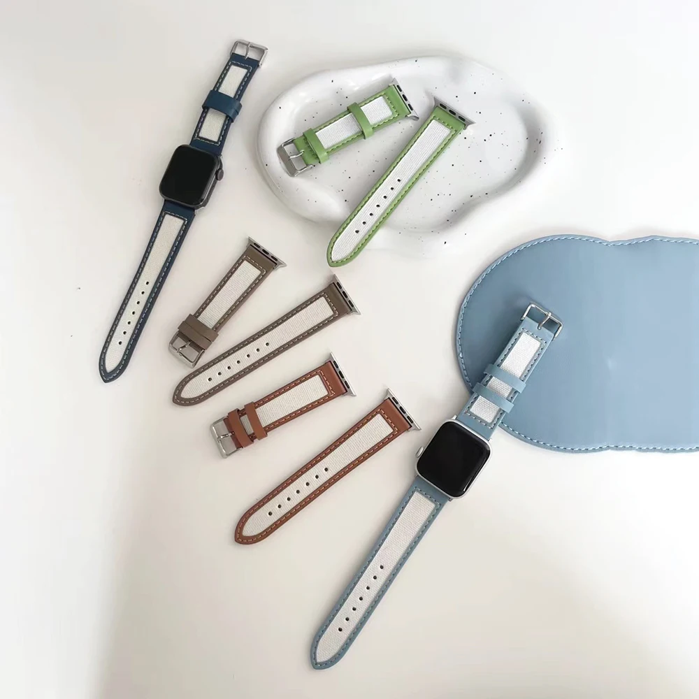 Strap for Apple watch band 44mm 40mm iWatch 42mm 38mm Genuine Leather+nylon belt bracelet apple watch series 6 5 4 3 2 1Se