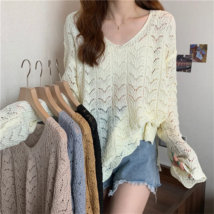 

Koean Fashioon Thin Knitted Sweater Autumn Winter Oversized Sweaters Women Long Sleeve Knitwear Loose Pullover Jumper Pull Femme