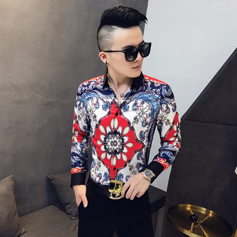 Мужская рубашка с длинным рукавом Camiseta Masculina гавайская принтом модель 2020 года