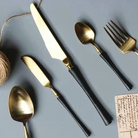 stainless steel dinnerware set black gold cutlery spoon fork knife western cutleri silverware tableware set supplies