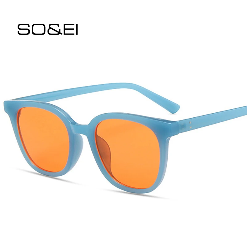 

SO&EI Ins Popular Fashion Jelly Color Square Women Sunglasses Retro Nail Decoration Blue Orange Sun Glasses Men Shades UV400