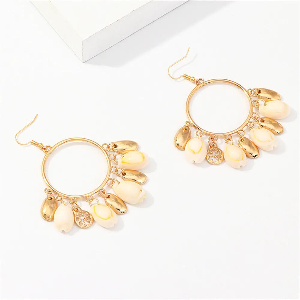 Новые винтажные золотые серьги из сплава Большого Круга богемные в виде ракушки