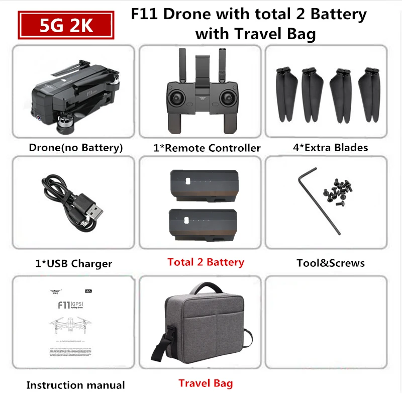 2K 2B Travel Bag SJRC F11 PRO RC gps бесщеточный Дрон 2K Квадрокоптер с wifi камерой 28 мин Время полета Квадрокоптер Дрон VS B4W SG906 SG901 - Цвет: 2K 2B Travel Bag