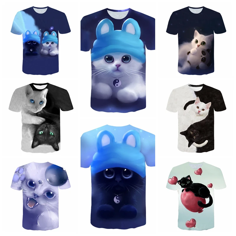 TT новейшая футболка с 3D принтом кота Повседневная коротким рукавом и круглым