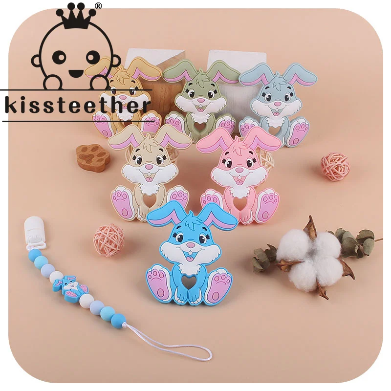 

Kissteether 1pcs New Baby Teether Cartoons Animal Rabbit Chewing Pandent Accessories DIY Jewelry Pacifier Clip Teething Toy