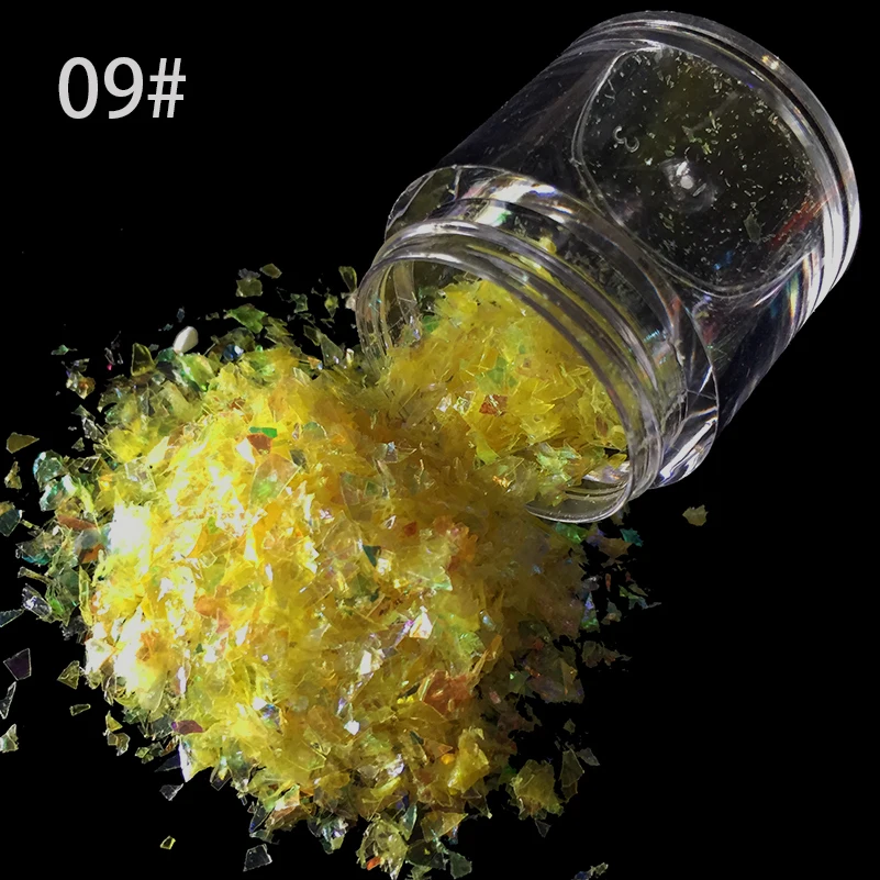 

Irregular 10ml/bottle Nail Art Acrylic Glitter Shinny Mixture Ice Mylar Yellow Shell Paper Glitter podwer SG-09