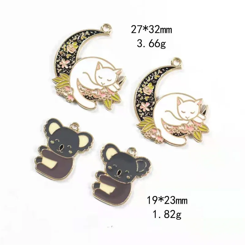 Новые карикатуры Креативность Капающая Масло Коала Лунный Кот Рыбья Кость Сплав DIY Ювелирные Аксессуары Резиновая Лента Серьги Браслет Подвеска.