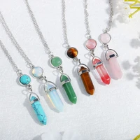 natural stone chakra reiki healing hexagonal opal amethysts pink quartz crystal pendulum necklace