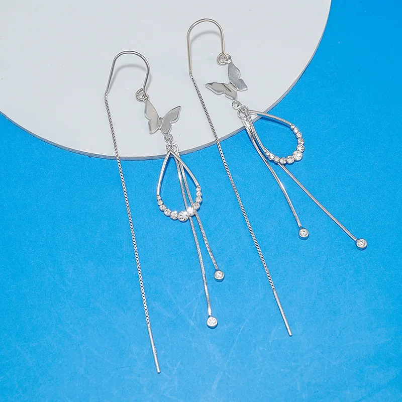 

Trendy Fashion S925 Silver Super Fairy Butterfly Tassel Long Thin Face Earrings High Quality Exquisite Gifts for Women