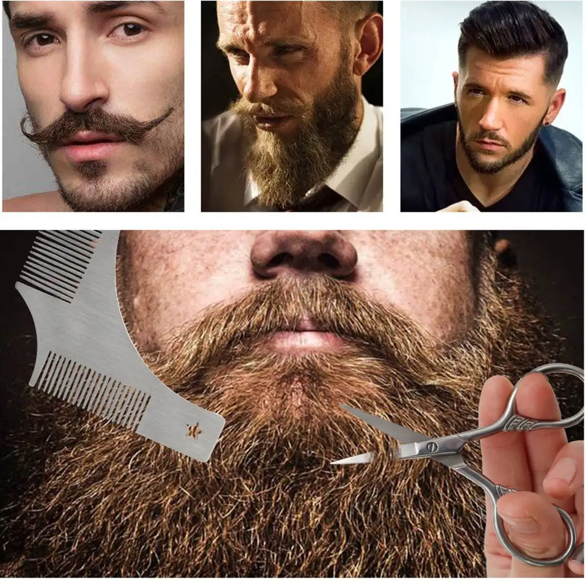 

9 Pcs/Set Beard Oil Balm Template Facial Styling Shaver Comb Brush Scissors Razor Shaping Tool Mens Grooming Trimming Care Kit