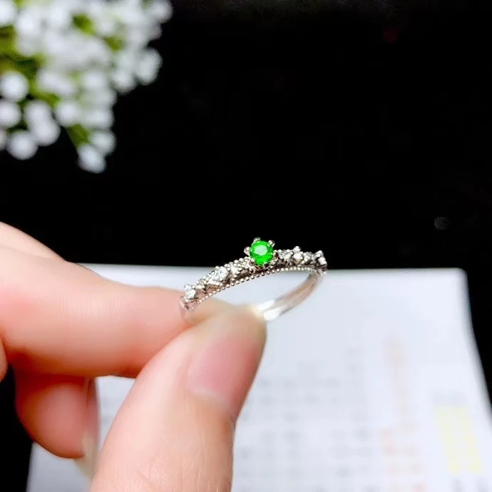 

CoLife Jewelry 925 Silver Gemstone Ring 3mm Natural Diopside Silver Ring Vintage Silver Gemstone Ring for Daily Wear