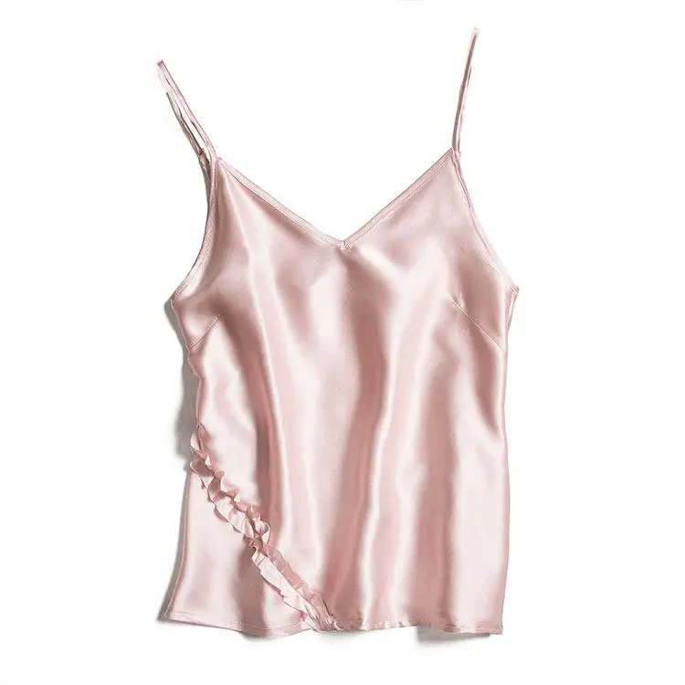 

Base Single Product Ruffle Trim Adjustable Shoulder Straps Mulberry Silk and Silk Camisole